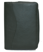 dark green leather organizer cover with zipper
